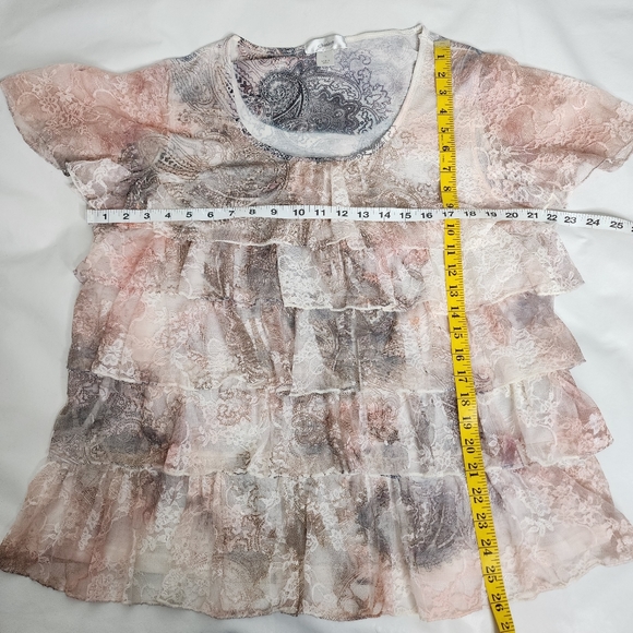 CJ Banks Lace Top Layered Paisley Print Pale Pink and Gray Plus Size 1X - Picture 6 of 11